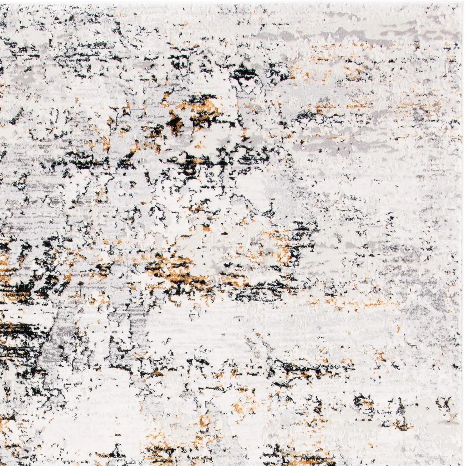 SAFAVIEH Amalfi Collection 6'7" Square Cream / Gold AMF572A Modern Abstract Distressed Area Rug