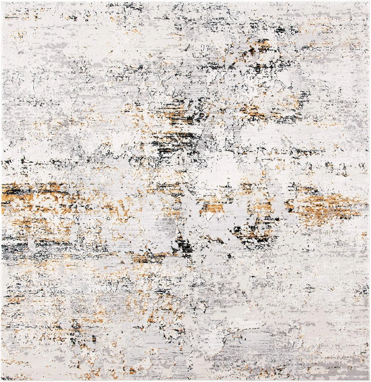 SAFAVIEH Amalfi Collection 6'7" Square Cream / Gold AMF572A Modern Abstract Distressed Area Rug