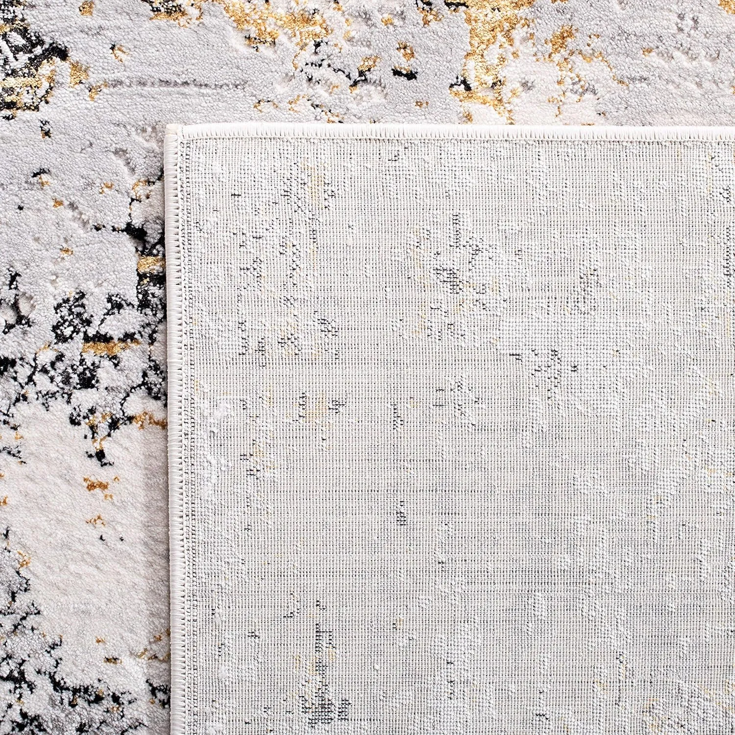 SAFAVIEH Amalfi Collection 6'7" Square Cream / Gold AMF572A Modern Abstract Distressed Area Rug