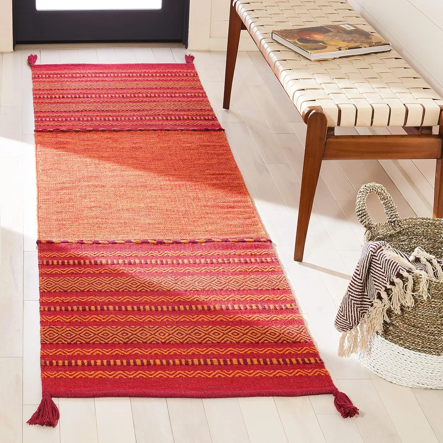 SAFAVIEH Montauk Collection Runner Rug - 2'3" x 8', Orange & Red, Handmade Flat Weave Cotton, Ideal for High Traffic Areas in Living Room, Bedroom (MTK215A)