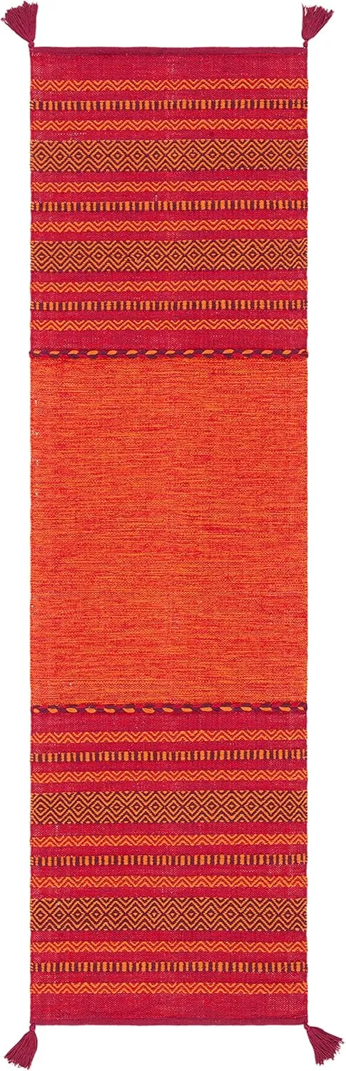 SAFAVIEH Montauk Collection Runner Rug - 2'3" x 8', Orange & Red, Handmade Flat Weave Cotton, Ideal for High Traffic Areas in Living Room, Bedroom (MTK215A)