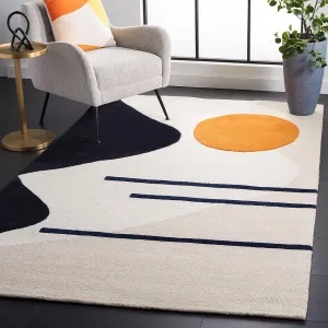SAFAVIEH Rodeo Drive Collection Area Rug - 6' Square, Beige & Black, Handmade Mid-Century Modern Abstract Wool, Ideal for High Traffic Areas in Living Room, Bedroom (RD883B)