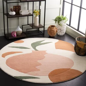 SAFAVIEH Rodeo Drive Collection Round Rug - 6' Round, Ivory & Pink, Contemporary Design, Ideal for High Traffic Areas in Living Room, Bedroom & Dining Room (RD375A-6R)