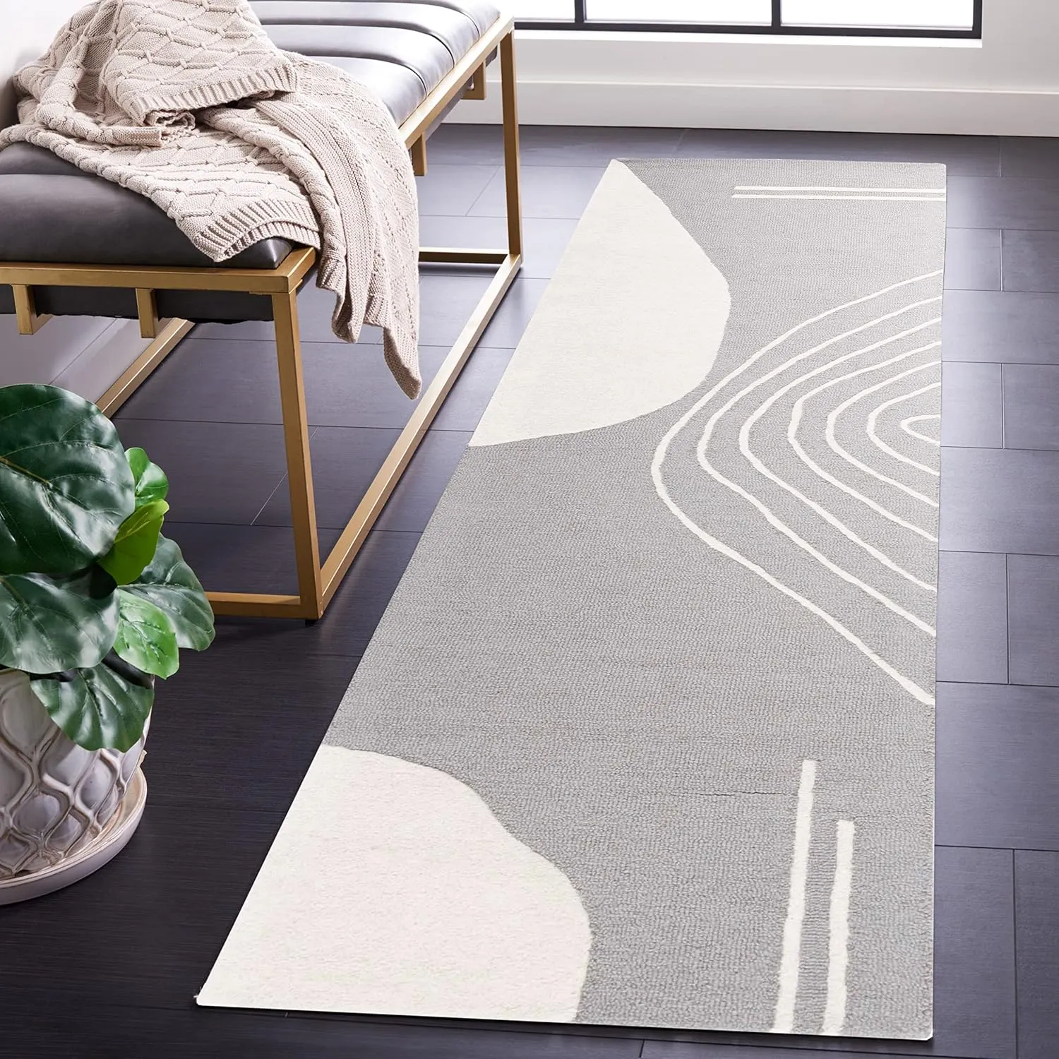 SAFAVIEH Rodeo Drive Collection Runner Rug - 2'3" x 6', Grey & Ivory, Handmade Mid-Century Modern Abstract Wool, Ideal for High Traffic Areas in Living Room, Bedroom (RD860F)
