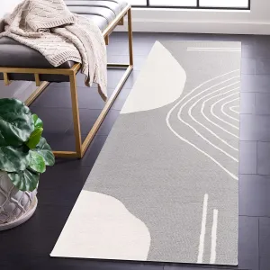 SAFAVIEH Rodeo Drive Collection Runner Rug - 2'3" x 6', Grey & Ivory, Handmade Mid-Century Modern Abstract Wool, Ideal for High Traffic Areas in Living Room, Bedroom (RD860F)