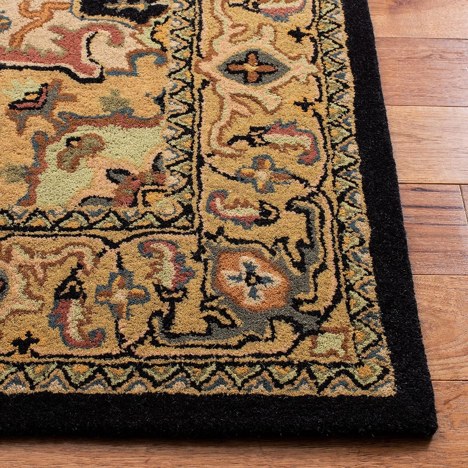 SAFAVIEH Heritage Collection Area Rug - 9' x 12', Black & Gold, Handmade Traditional Oriental Medallion Wool, Ideal for High Traffic Areas in Living Room, Bedroom (HG625Z)