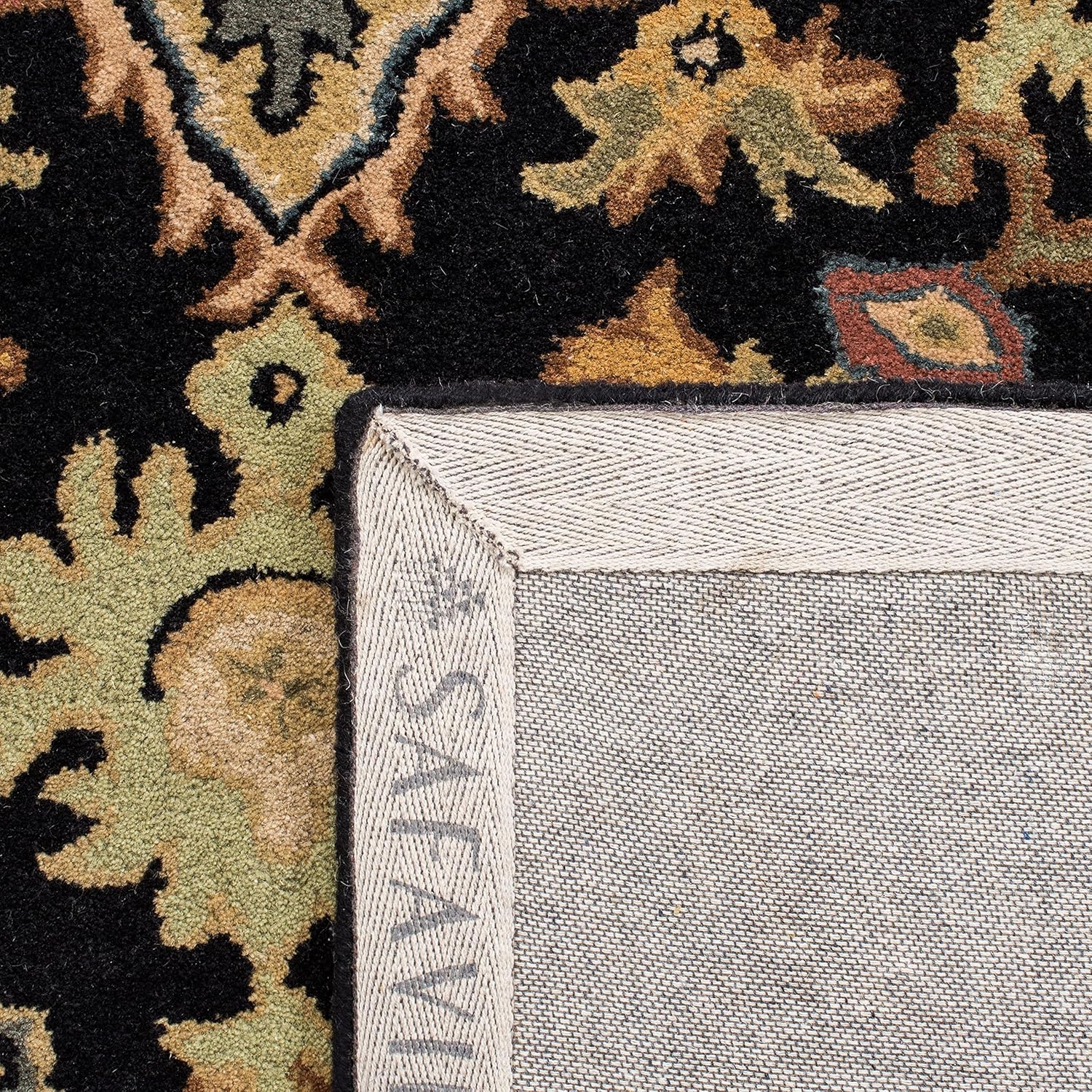 SAFAVIEH Heritage Collection Area Rug - 9' x 12', Black & Gold, Handmade Traditional Oriental Medallion Wool, Ideal for High Traffic Areas in Living Room, Bedroom (HG625Z)