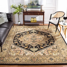 SAFAVIEH Heritage Collection Area Rug - 9' x 12', Black & Gold, Handmade Traditional Oriental Medallion Wool, Ideal for High Traffic Areas in Living Room, Bedroom (HG625Z)