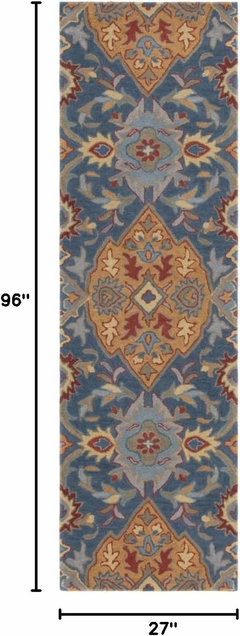 SAFAVIEH Heritage Collection Runner Rug - 2'3" x 8', Navy & Gold, Handmade Traditional Oriental Wool, Ideal for High Traffic Areas in Living Room, Bedroom (HG653M)
