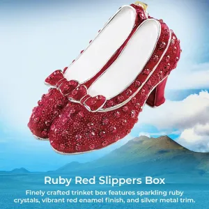 SAGEFINDS Ruby Red Slippers Box | Dorothy’s Shoes Collectible Metal Trinket Box | Sparkly Crystal Accents | Hinged Lid with Magnetic Closure | 3” x 1.5”