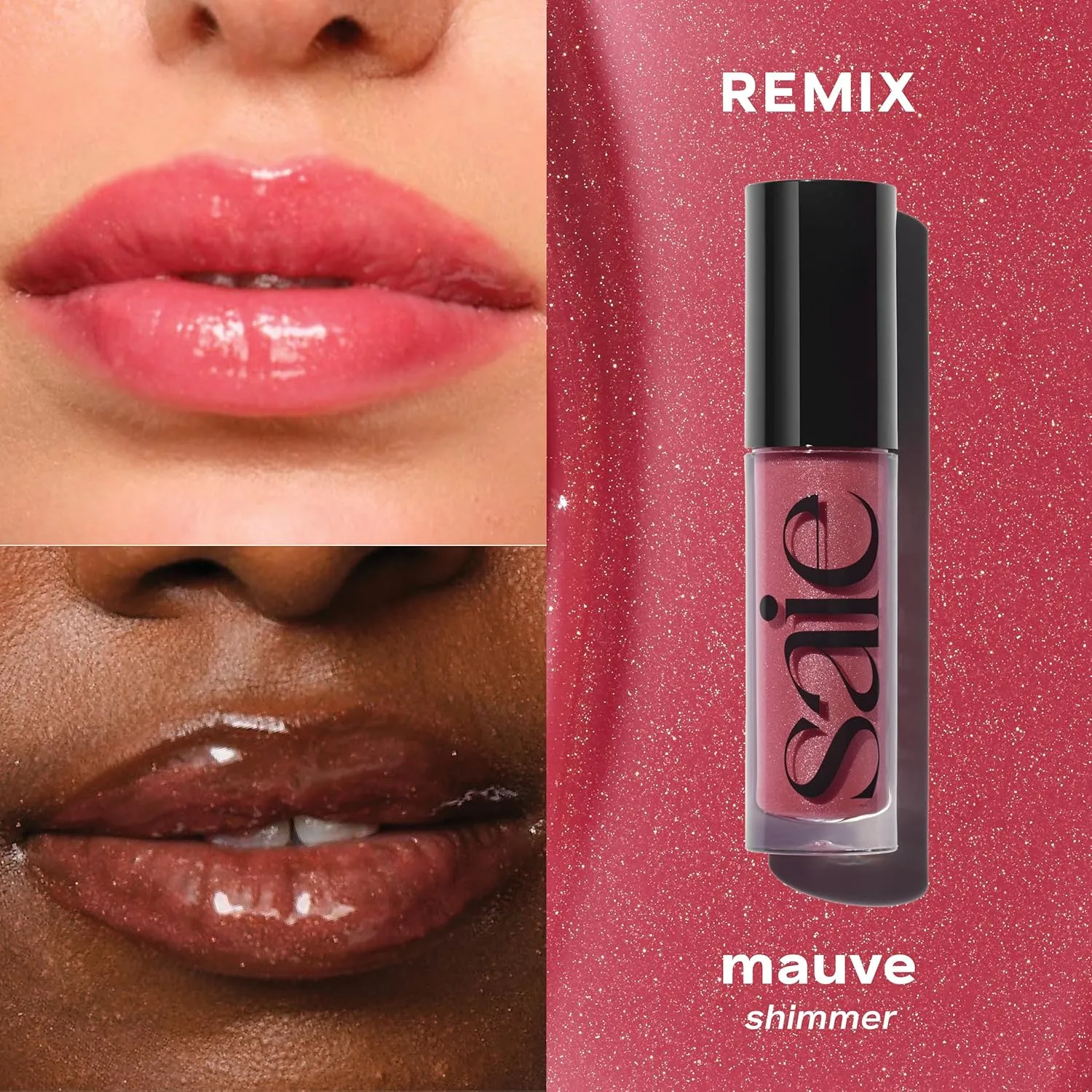 Saie Glossybounce - Hydrating Lip Gloss and Tinted Lip Oil Hybrid with Hyaluronic Acid & Jojoba Oil for Non-Sticky, Ultra-Shiny, Plump & Soft Lips - Everyday Makeup Essential - Remix (.17 oz)