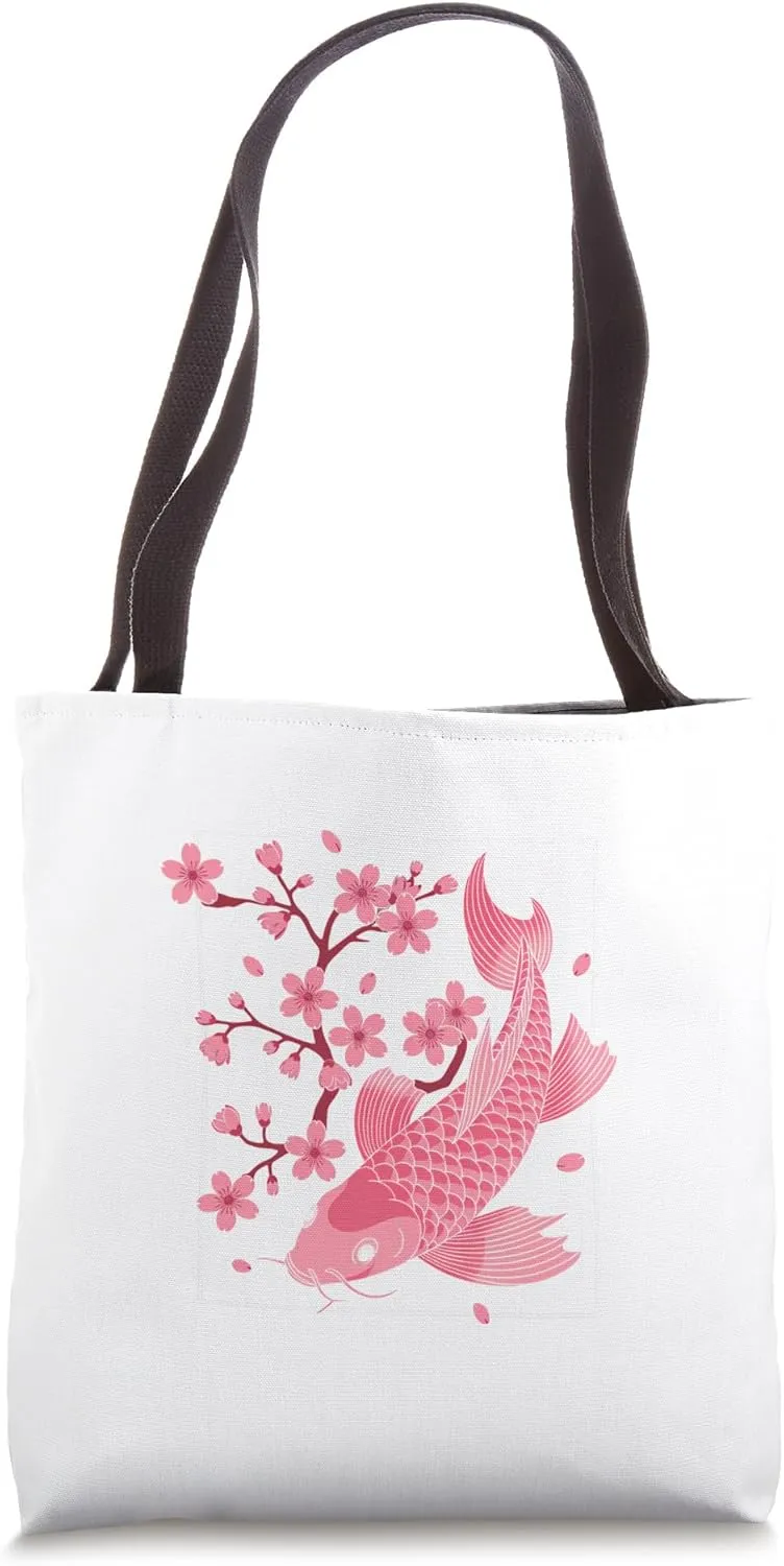 Sakura Blossom Flower Koi Fish Vintage Japanese Retro Tote Bag