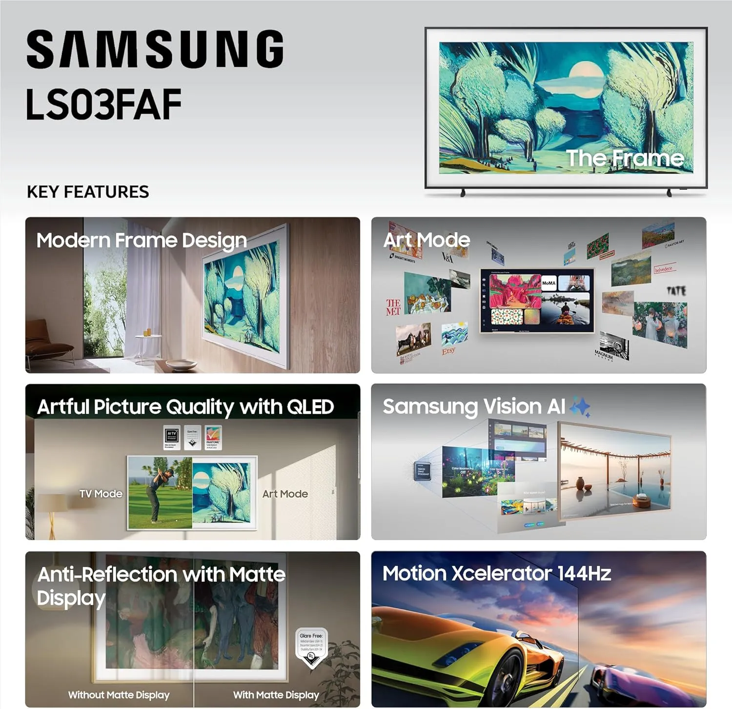 SAMSUNG 55-Inch Class The Frame LS03F 4K QLED Smart TV (2025 Model) Modern Frame Design, NQ4 AI Gen2 Processor, Art Mode, Artful Picture Quality, Samsung Vision AI, Alexa Built-in