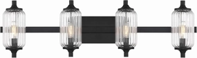 Savoy House 8-3024-4-BK Holton Industrial Vintage Clear Ribbed Glass Bathroom Vanity Wall Light, 4-Light 240 Total Watts, 9" H x 32" W, Matte Black