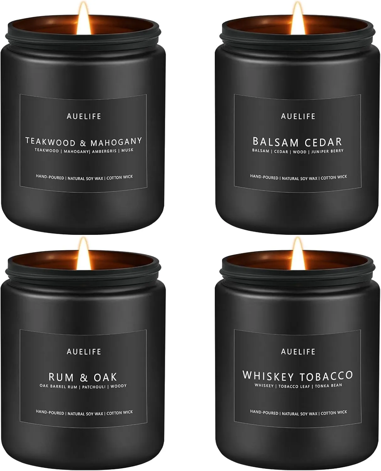 Scented Candles Set | Candle Gifts for Men - Masculine Candle, Soy Candles for Home Scented - 4 Pack Aromatherapy Gift for Dad Fathers Day- Scent of Teakwood & Mahogany/Whiskey Tobacco/Rum & Oak/Cedar