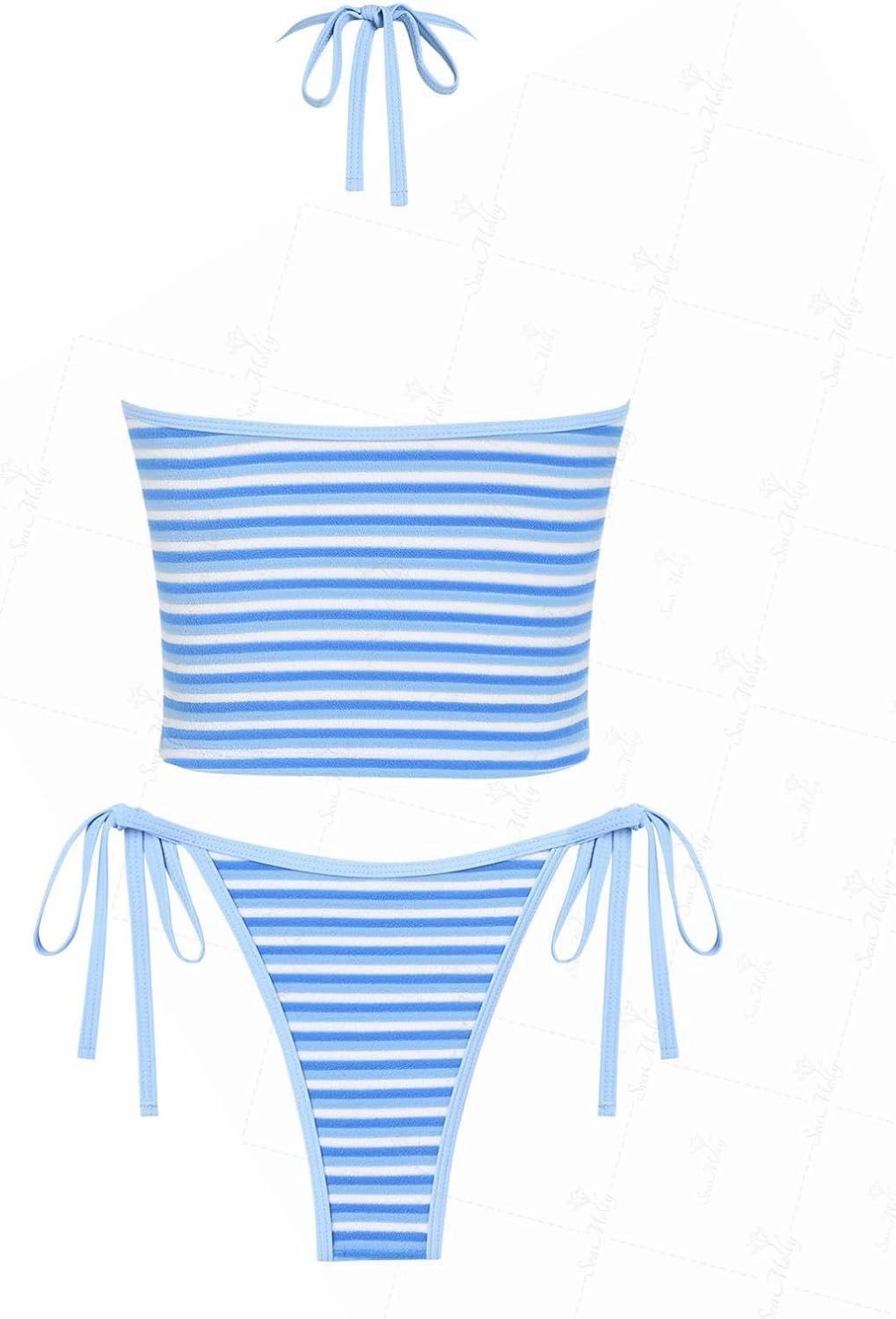 seamoly Red Gingham Floral Printed Halter Tie Side Chic Tankini Set