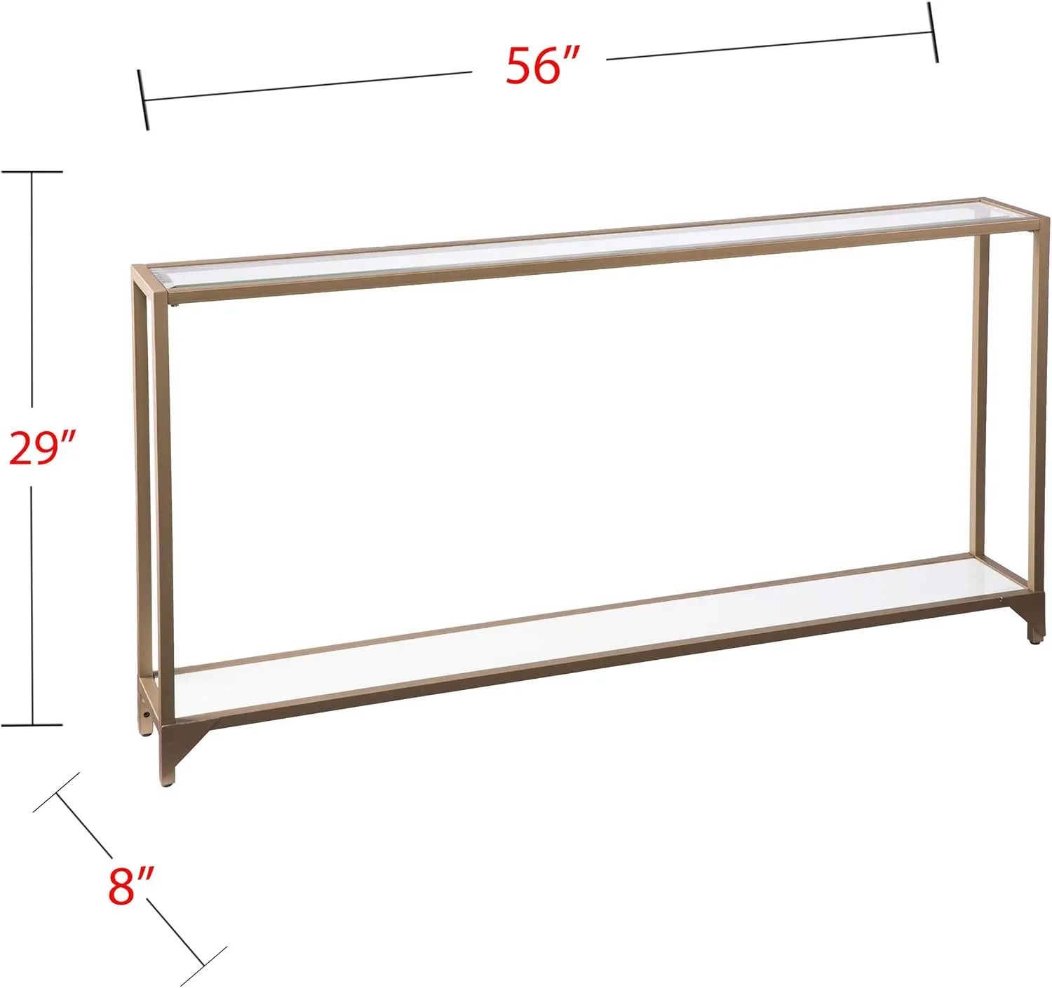 SEI Furniture Bergen 56 inches Long Narrow Metal Console Table, Open Concept Living Space, Glam Style Painted Iron, Gold