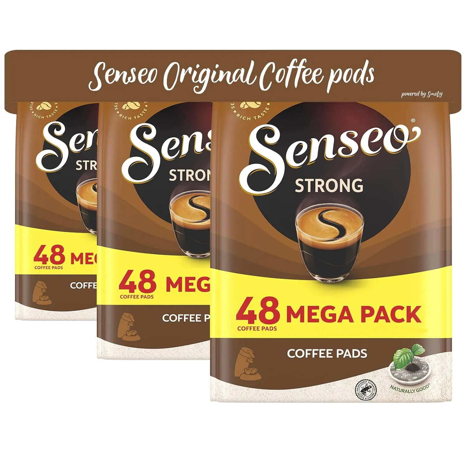 Senseo Strong Dark Roast Coffee Pods, 3 Packs, 144 Count, Bold Flavor, Crema Layer on Top, Compatible with PeleCom Machine
