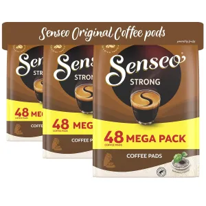 Senseo Strong Dark Roast Coffee Pods, 3 Packs, 144 Count, Bold Flavor, Crema Layer on Top, Compatible with PeleCom Machine