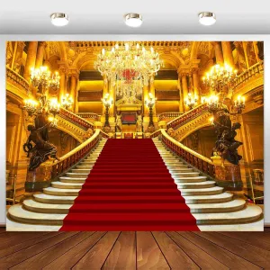 Sensfun Red Carpet Palace Backdrop for Photography Royal Golden Castle Gorgeous European Hall Party Background Vinyl Red Stage Backdrops for Prom Wedding Birthday Decoration Photo Booth Props 10x7ft