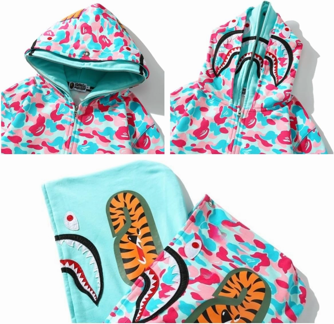 Shark Double-Layer Hooded Zip-Up Hoodie: Trendy Youth Full-Zip Hip Hop Streetwear Sweatshirt for Men
