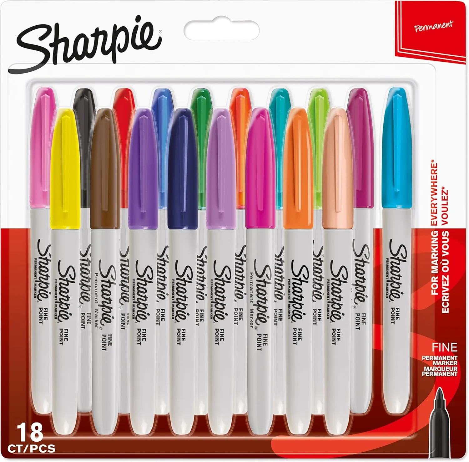 Sharpie Permanent Markers | Fine Point | Assorted Fun Colours | 18 Count