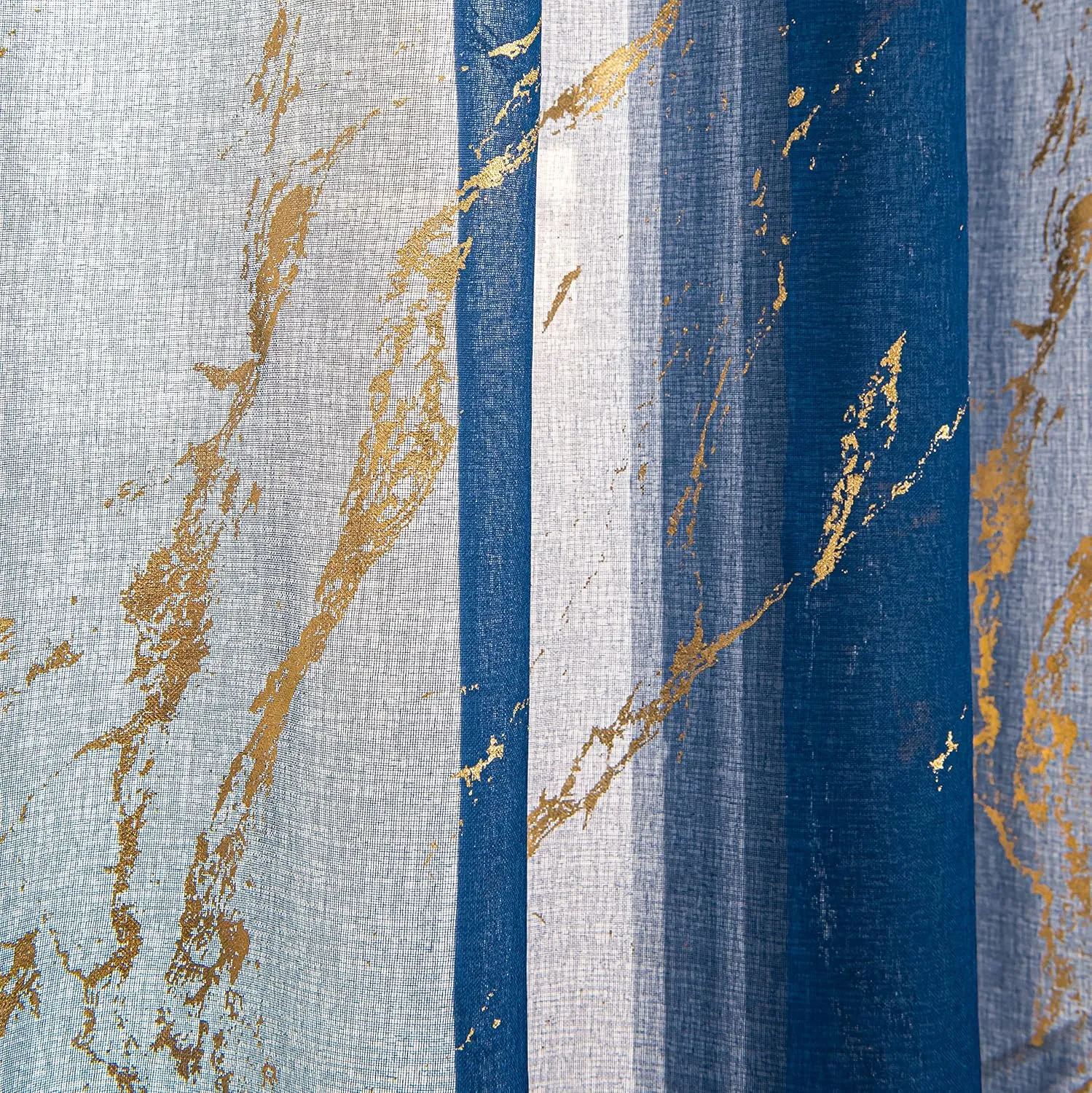 Sheer Curtains 84 inch Length 2 Panels Set, Rod Pocket Voile Drapes for Living Room, Metallic Gold Foil Print Window Treatment Privacy Pair, 52" W x 84" L, Navy Blue Marble