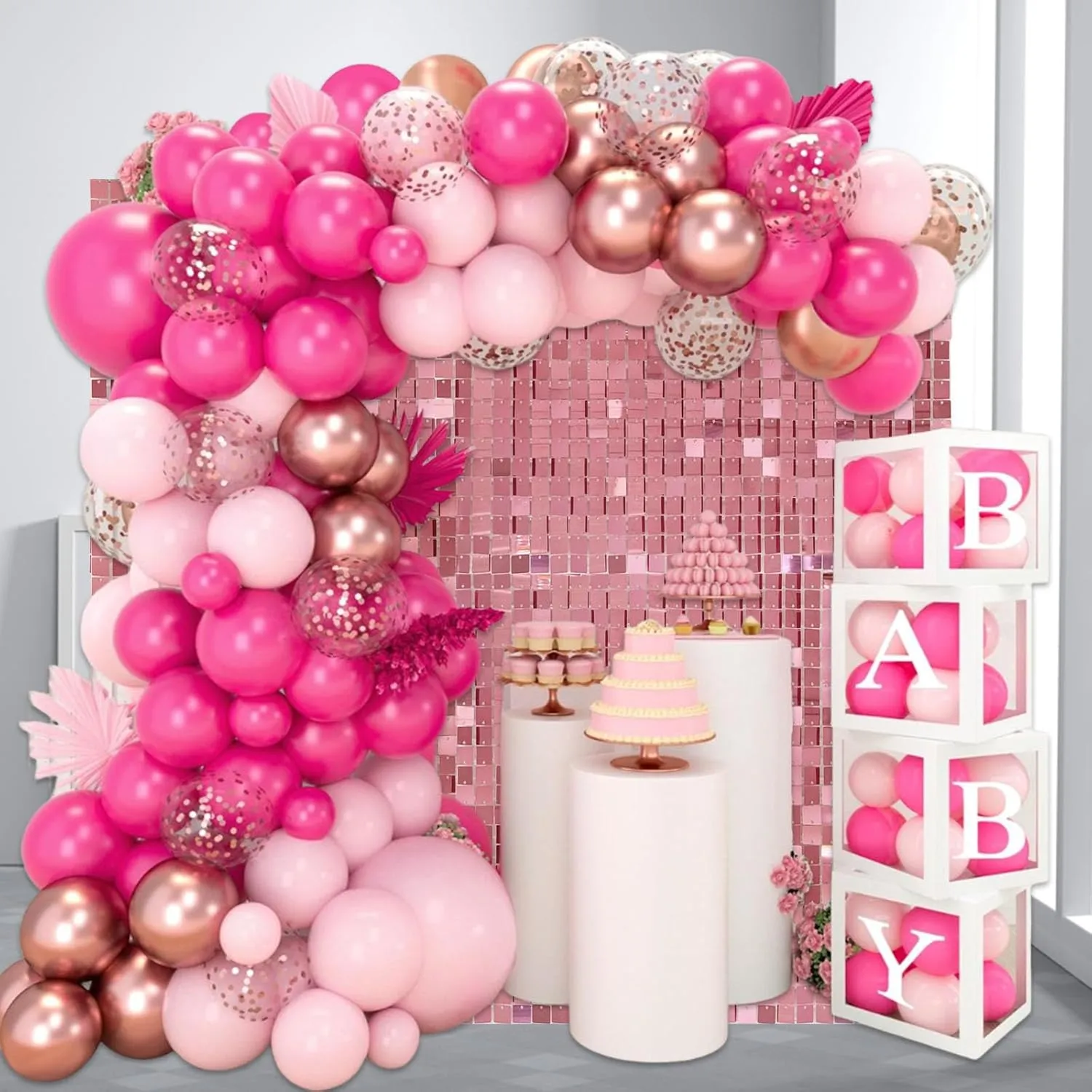 Shimmer Wall Backdrop, 12PCS Square Rose Gold Sequin Photo Backdrops Panel, Glitter Wall Background for Birthdays, Weddings, Engagements, Baby Showers, Disco Bachelorette Party Decoration (3FTx4FT)