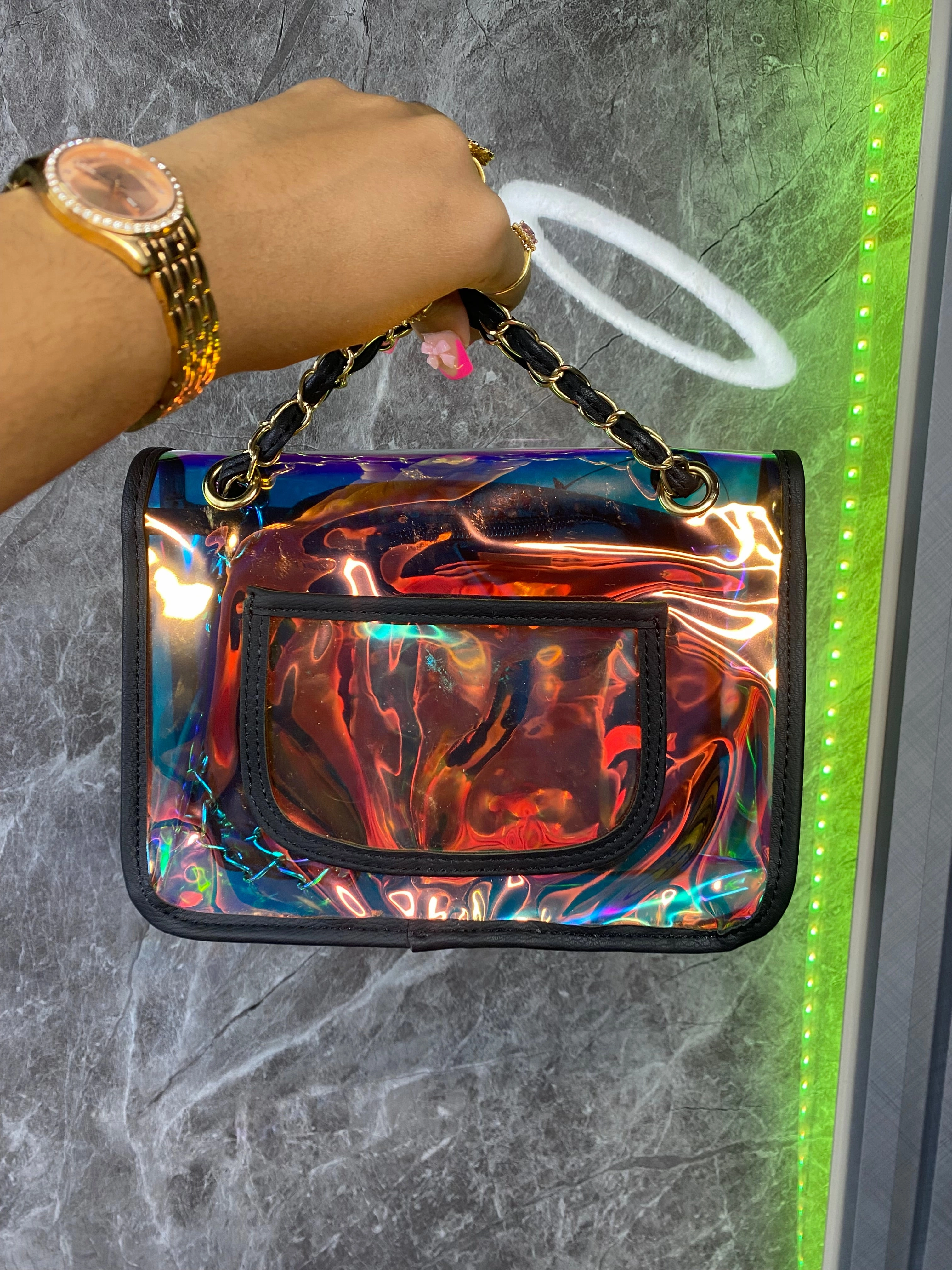 Shiny clear clutch