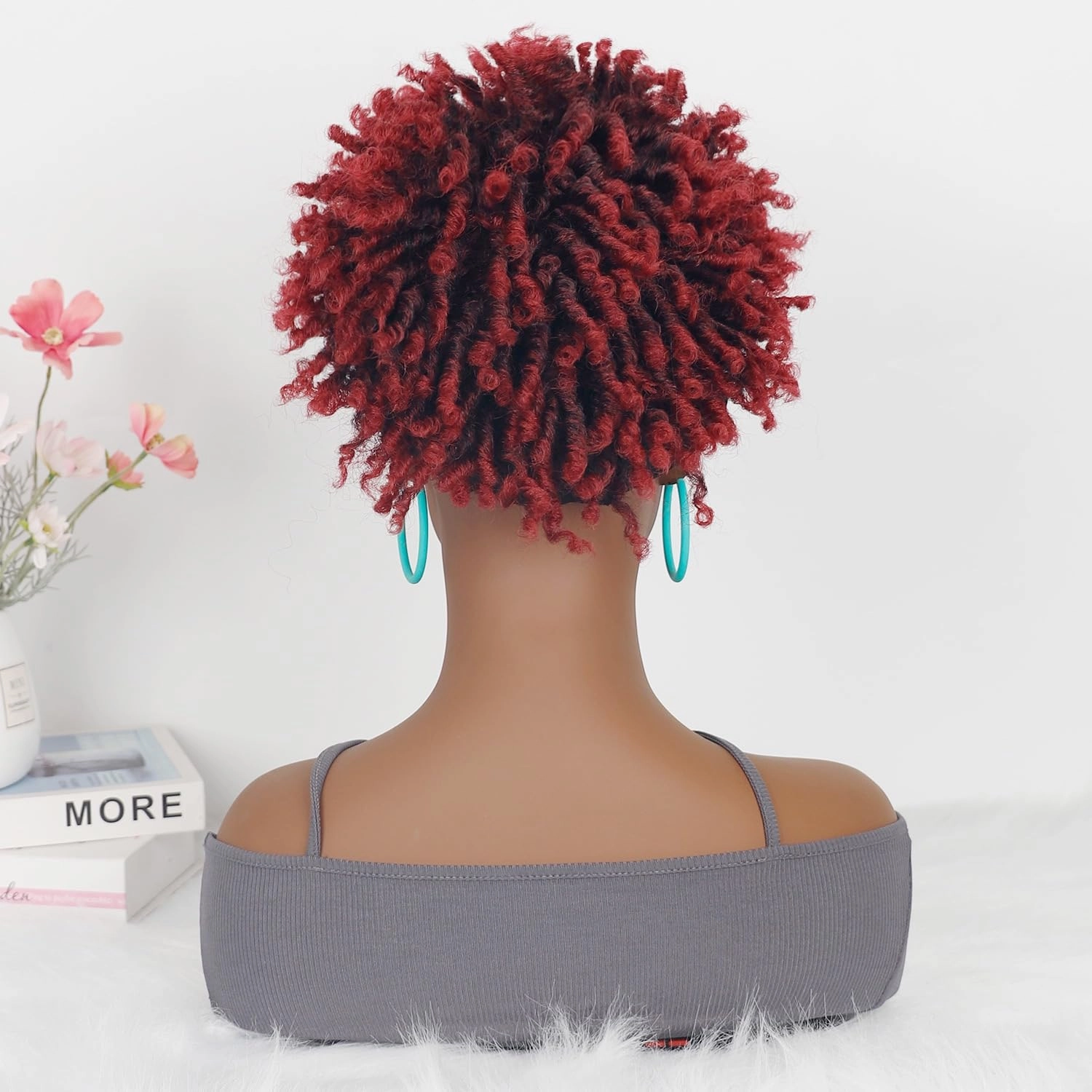 Short Braided Hat Wig Black Baseball Cap with Hair Attached Ombre Red Color Dreadlocks Braids Wigs for Black Women(1BTBUG#)