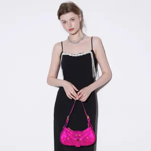 Shoulder Bag for Women - Pink Small PU Leather Clutch Purse Adjustable Hobo Crossbody Handbag with Zipper Closure