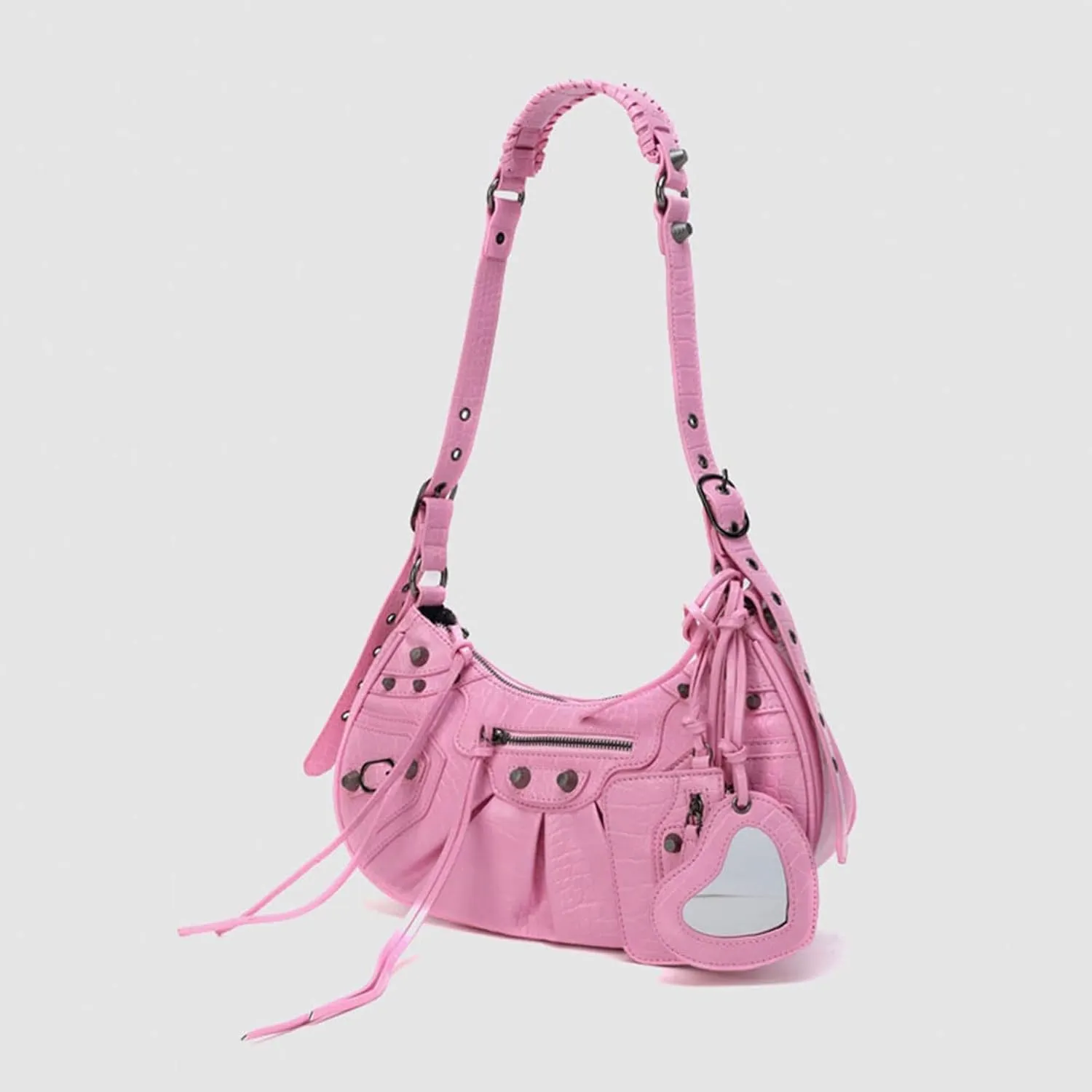 Shoulder Bags Black White Black Pink Rivets Crossbody Shoulder Bags Purse Women Underarm Bag(Pink)