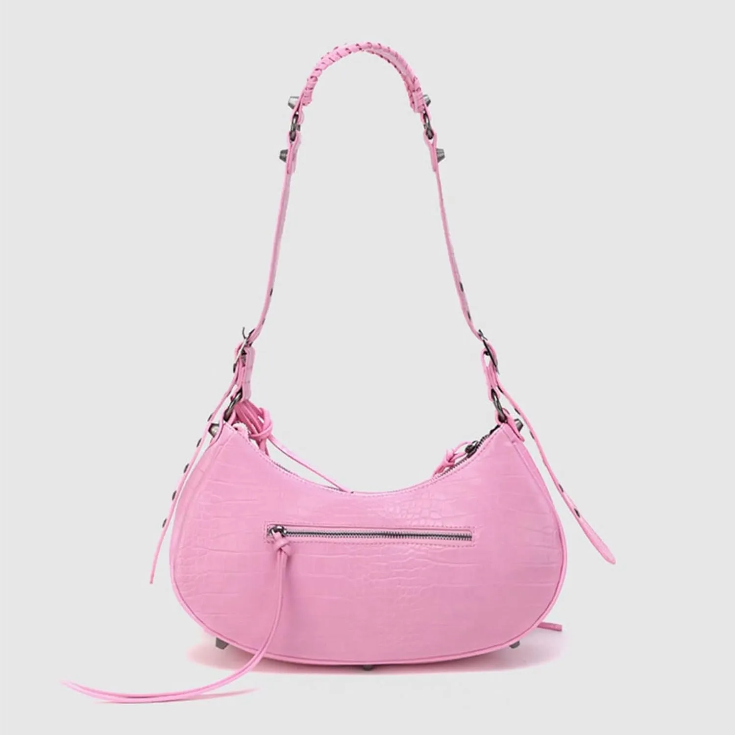 Shoulder Bags Black White Black Pink Rivets Crossbody Shoulder Bags Purse Women Underarm Bag(Pink)