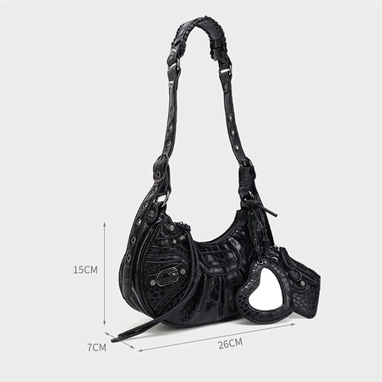 Shoulder Bags Black White Black Pink Rivets Crossbody Shoulder Bags Purse Women Underarm Bag(Pink)