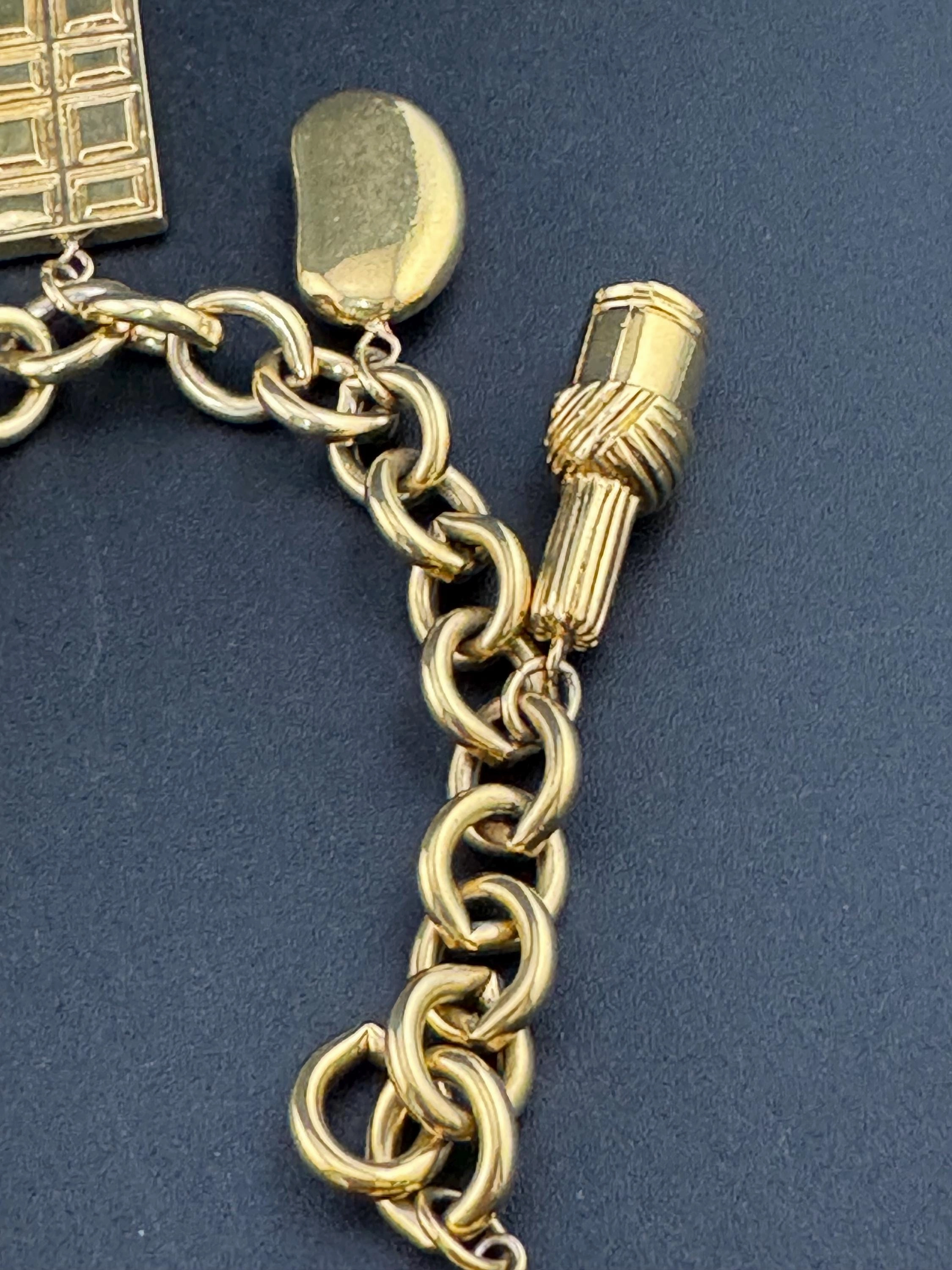 Signed Elizabeth Arden novelty cosmetics lipstick perfume scent charm bracelet gold plated