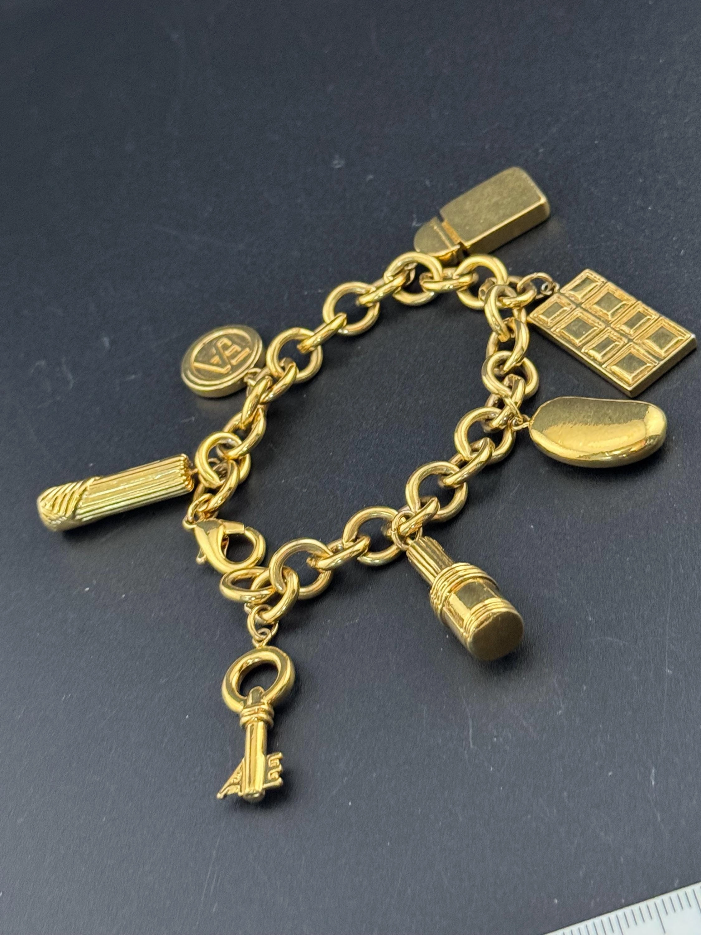 Signed Elizabeth Arden novelty cosmetics lipstick perfume scent charm bracelet gold plated