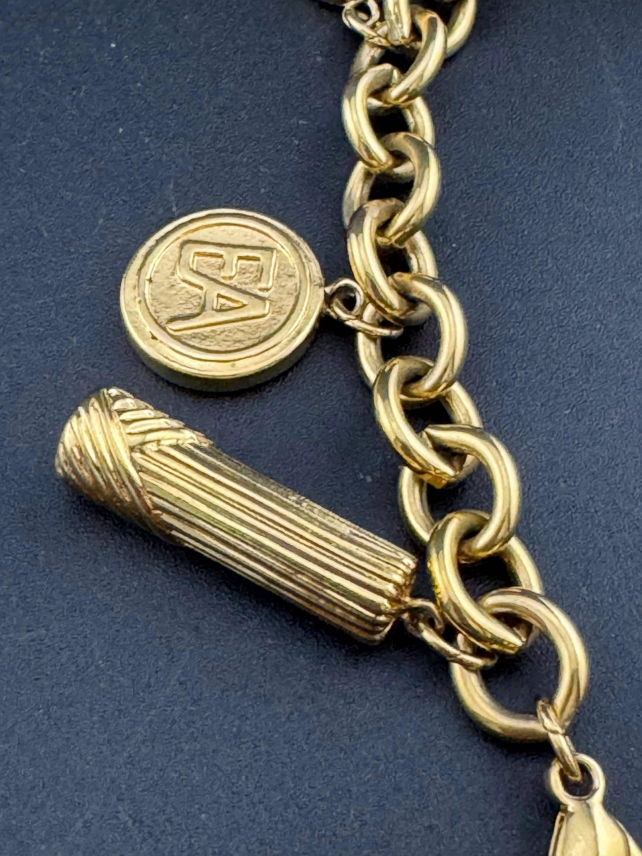 Signed Elizabeth Arden novelty cosmetics lipstick perfume scent charm bracelet gold plated
