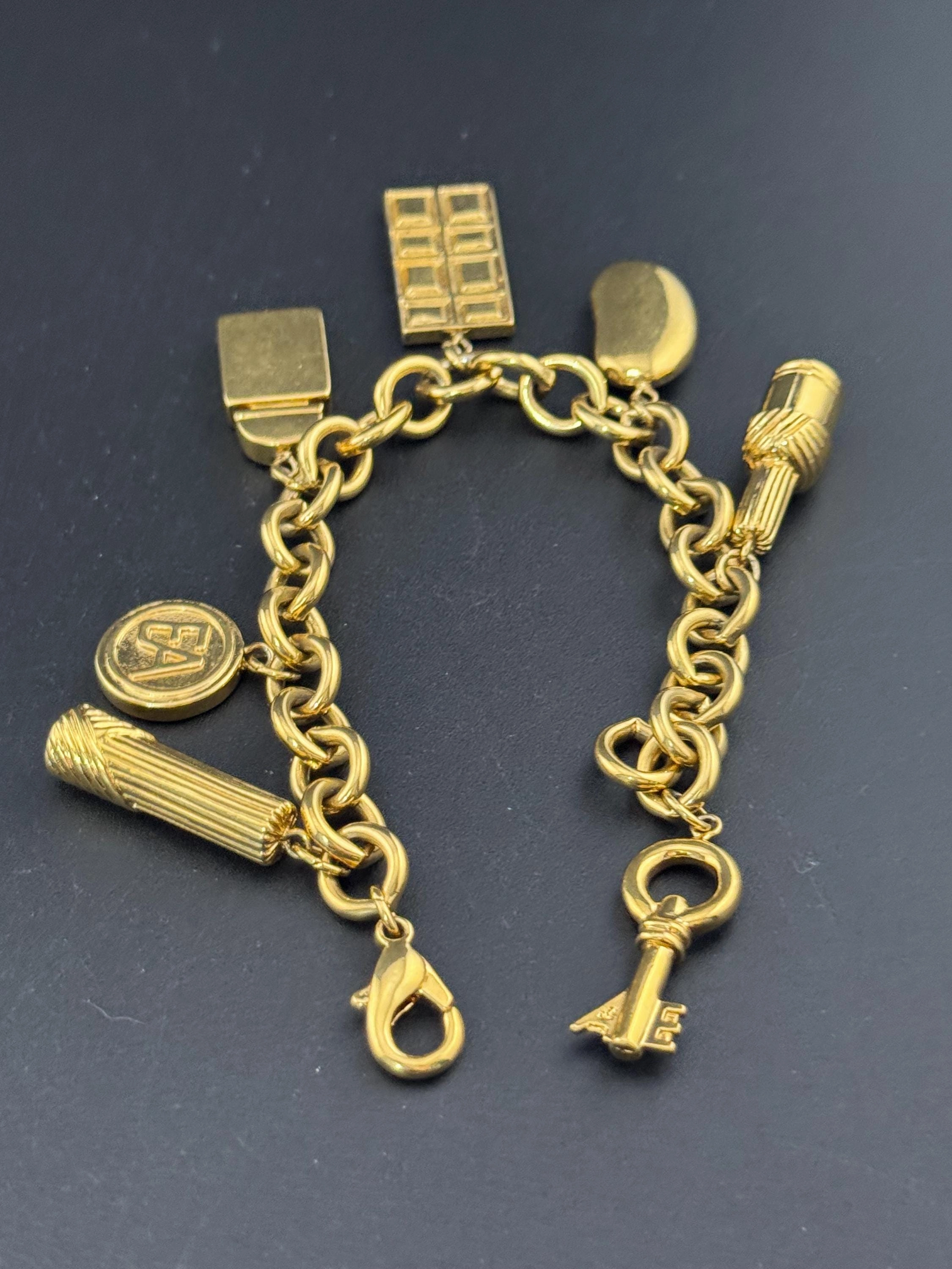 Signed Elizabeth Arden novelty cosmetics lipstick perfume scent charm bracelet gold plated