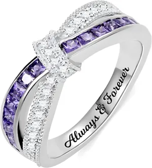 Silver Rings Personalized Engraved Cross-Finger Birthstone Ring Sterling Silver 925 Promise Ring for Her Wedding Band Ring Engagement Ring