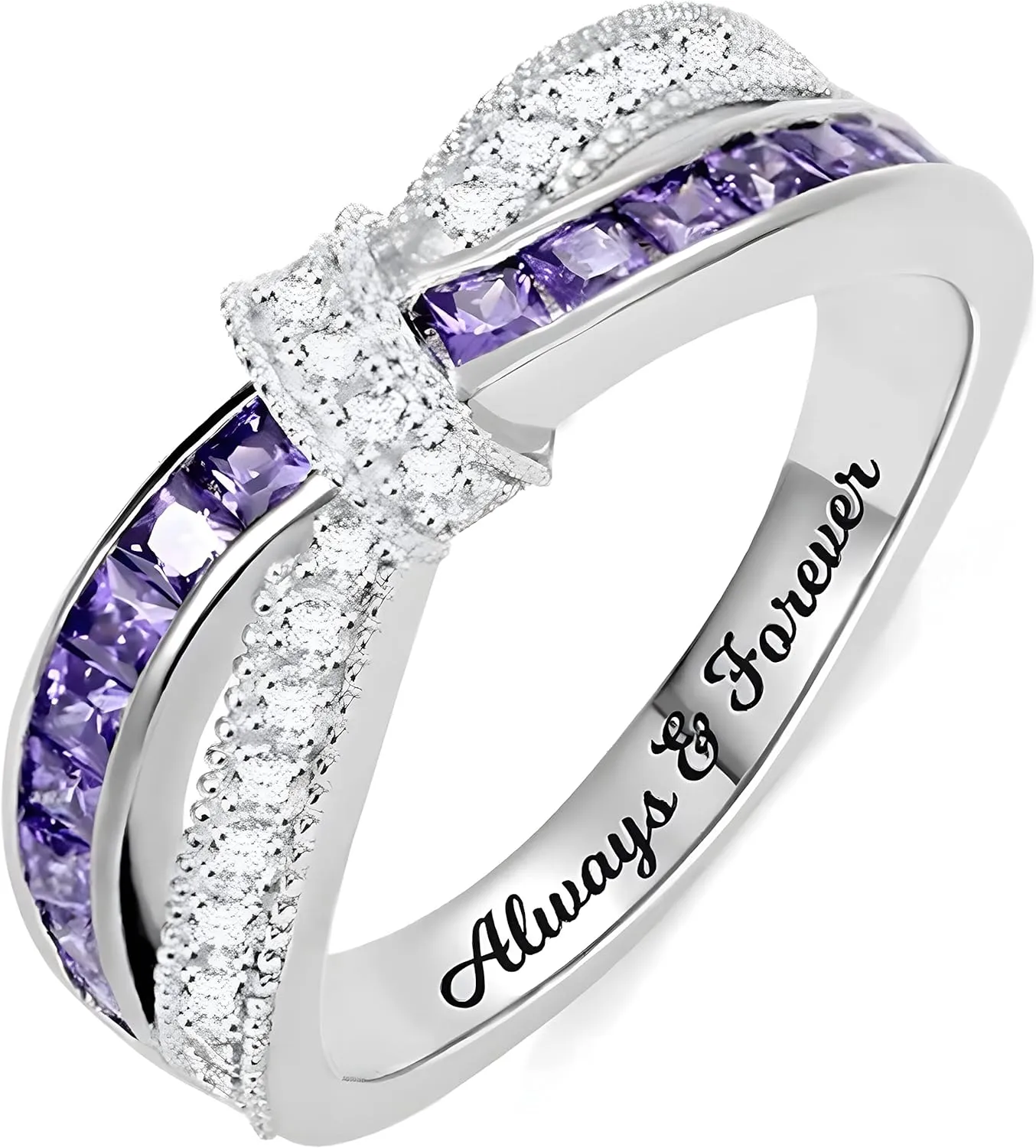 Silver Rings Personalized Engraved Cross-Finger Birthstone Ring Sterling Silver 925 Promise Ring for Her Wedding Band Ring Engagement Ring