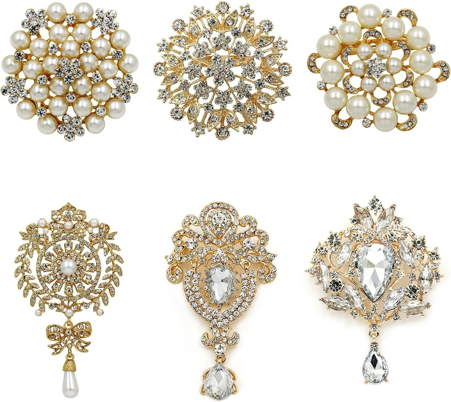 Silver/Gold/Rose Gold Plated Assorted Crystal Rhinestones Brooch Pins Set for DIY Wedding Bouquets Kit