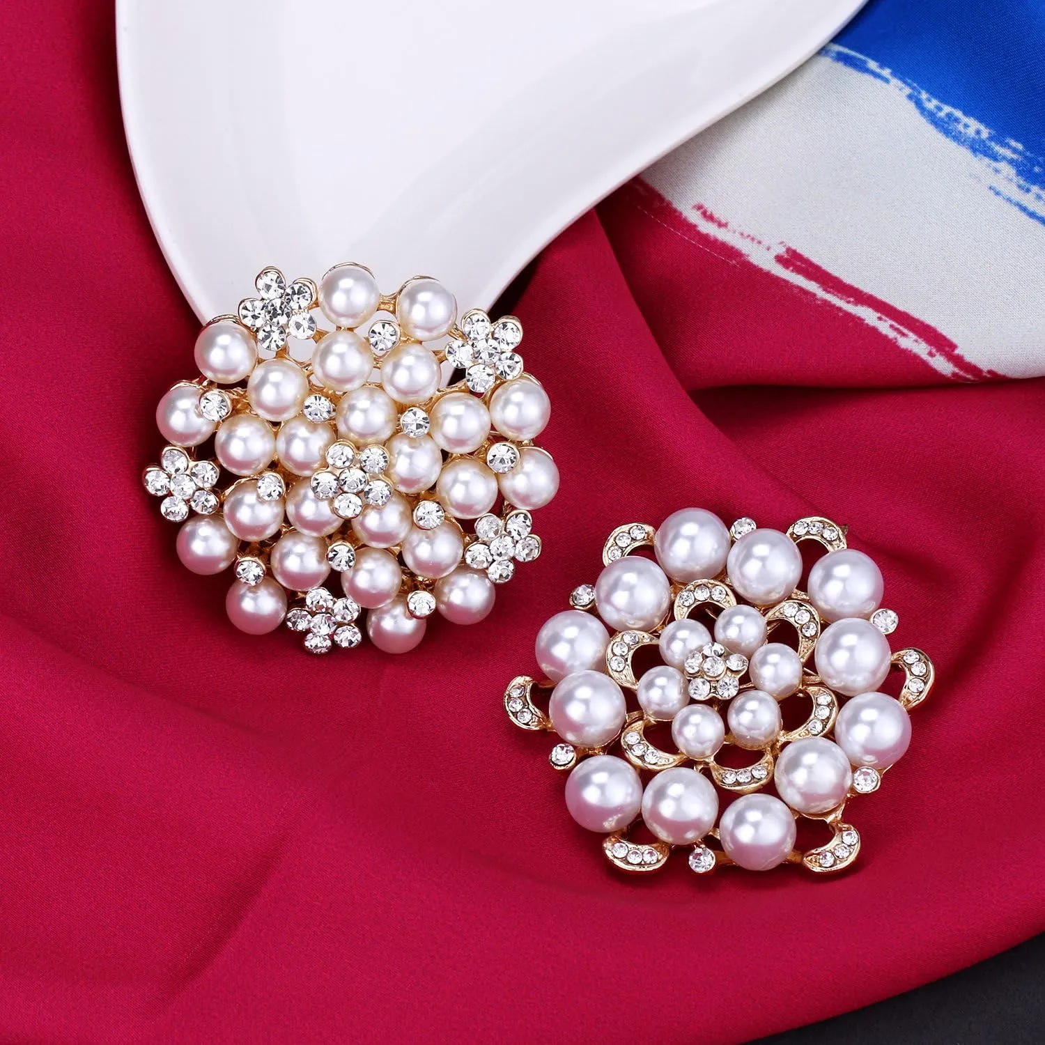 Silver/Gold/Rose Gold Plated Assorted Crystal Rhinestones Brooch Pins Set for DIY Wedding Bouquets Kit
