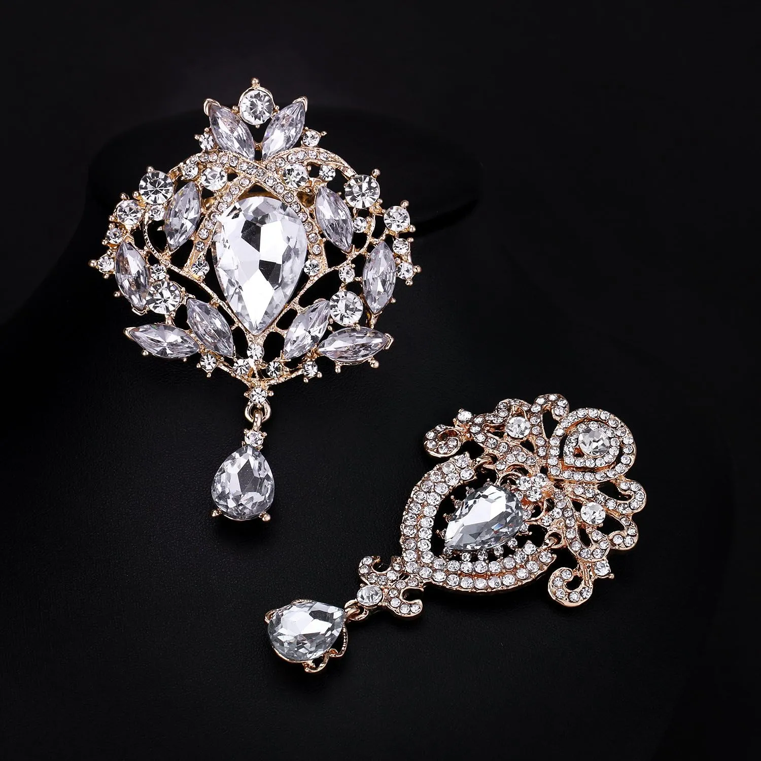 Silver/Gold/Rose Gold Plated Assorted Crystal Rhinestones Brooch Pins Set for DIY Wedding Bouquets Kit