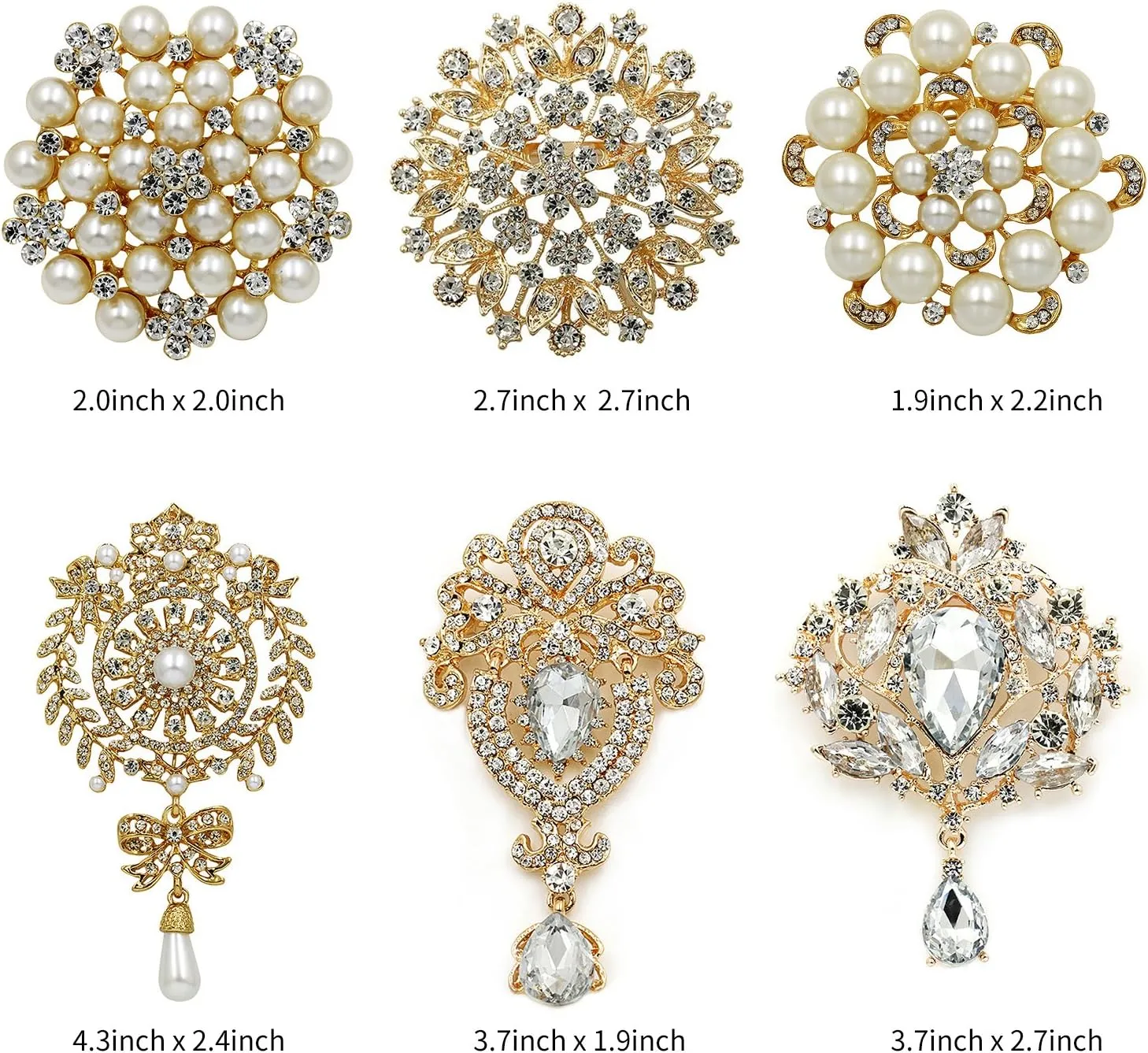 Silver/Gold/Rose Gold Plated Assorted Crystal Rhinestones Brooch Pins Set for DIY Wedding Bouquets Kit