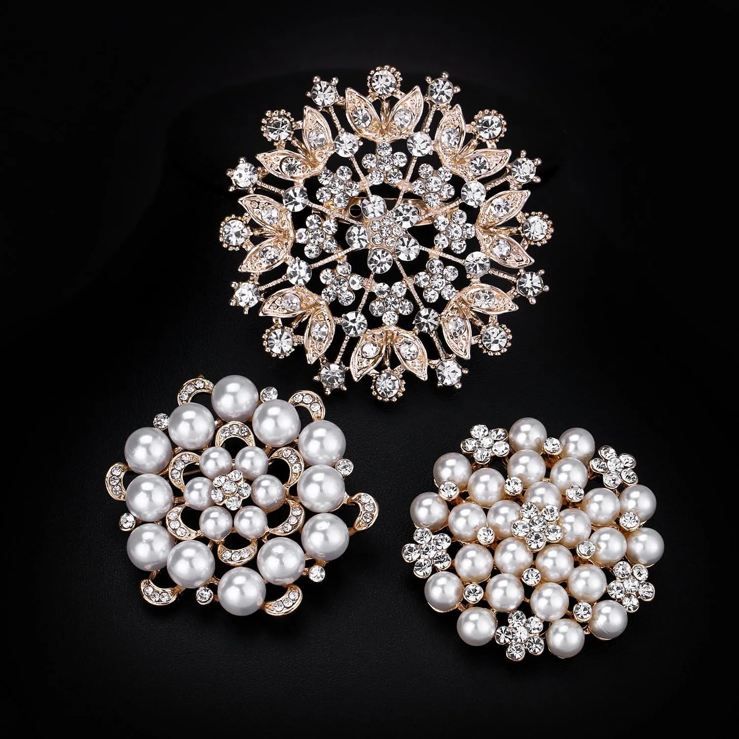 Silver/Gold/Rose Gold Plated Assorted Crystal Rhinestones Brooch Pins Set for DIY Wedding Bouquets Kit