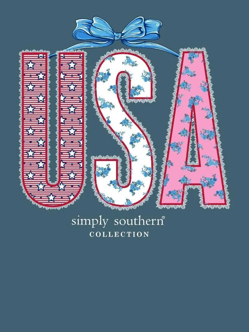 Simply Southern USA, Patriotic Design, Red White Blue Bow, Women's T-Shirt