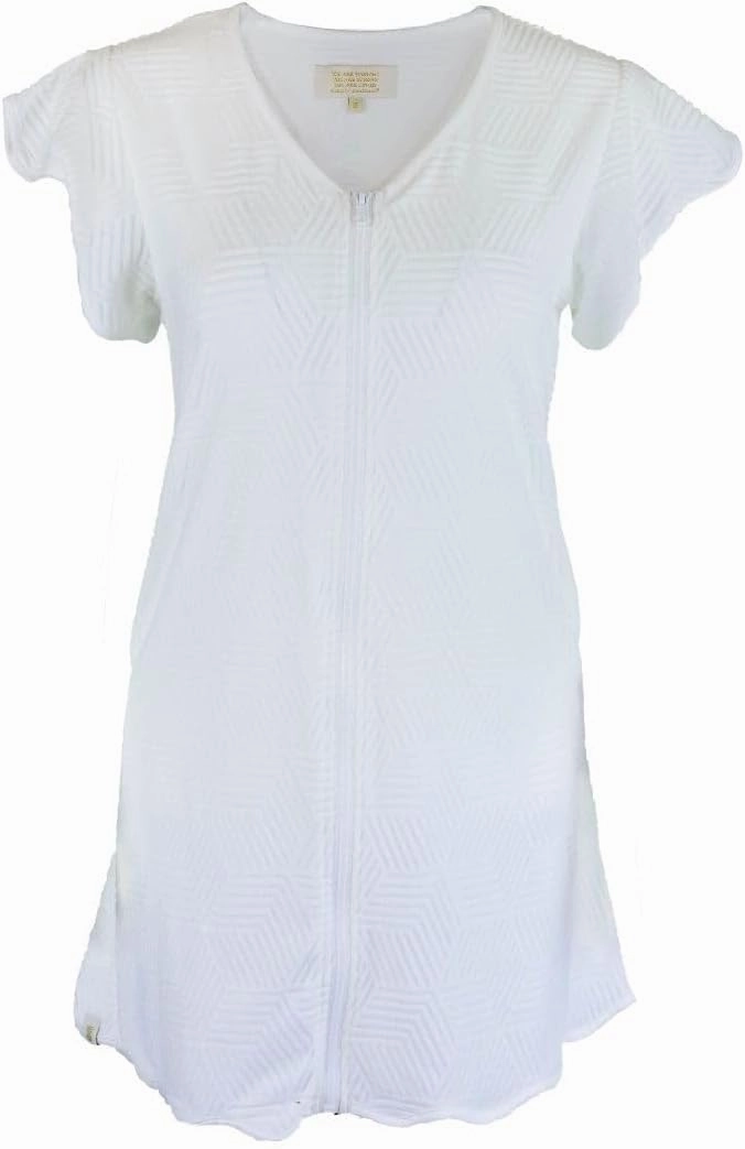 Simply Southern Women's Terry Zip-Front Coverup Dress, Short Sleeve V-Neck, Available in Navy and Hot Pink