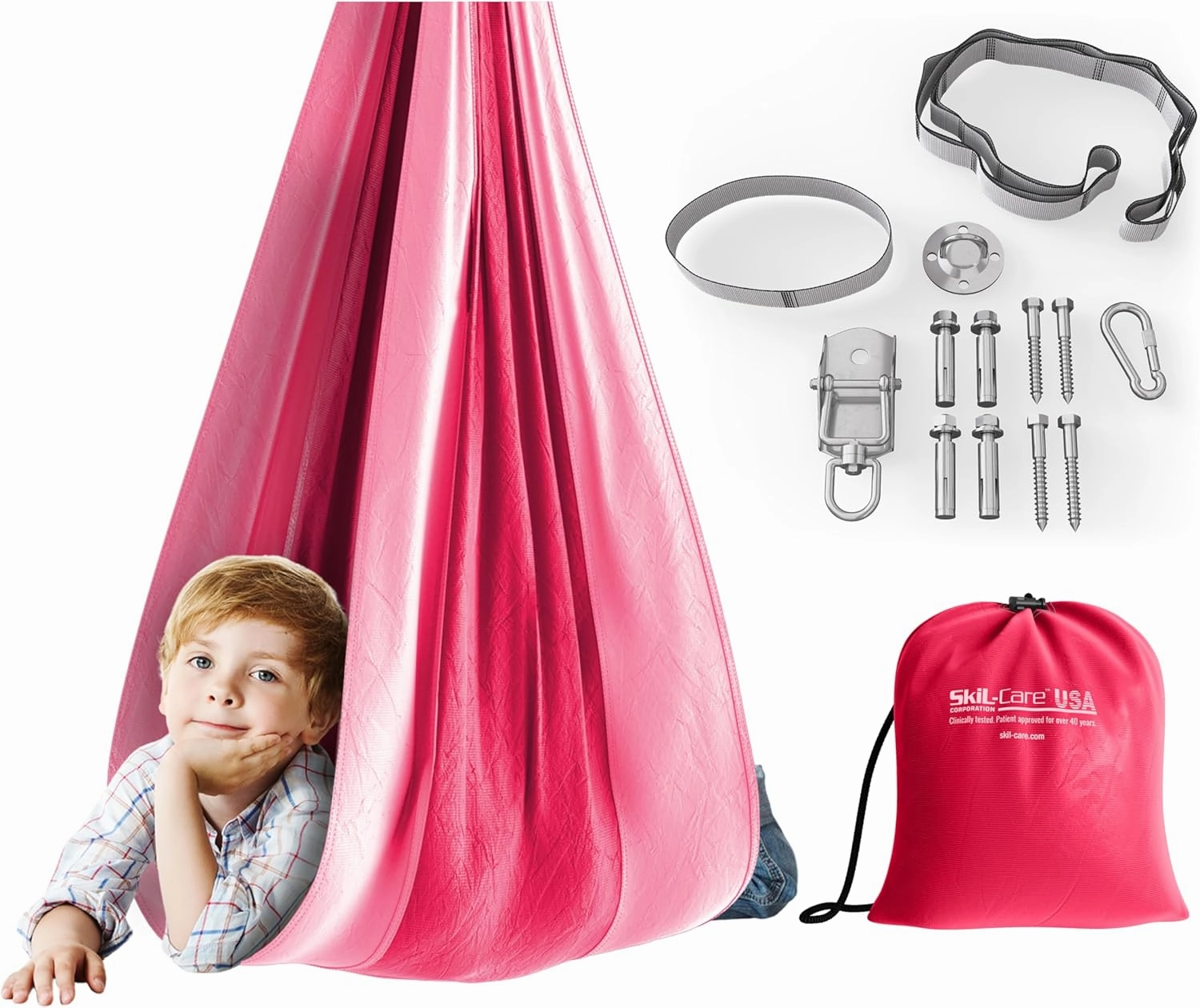 Skil-Care Sensory Swing for Kids, 80" L x 63" W Pink Hammock, Outdoor and Indoor Swing for Kids, Therapy Hanging Chair, Sensory Integration Swing for Special Needs Children, 912459