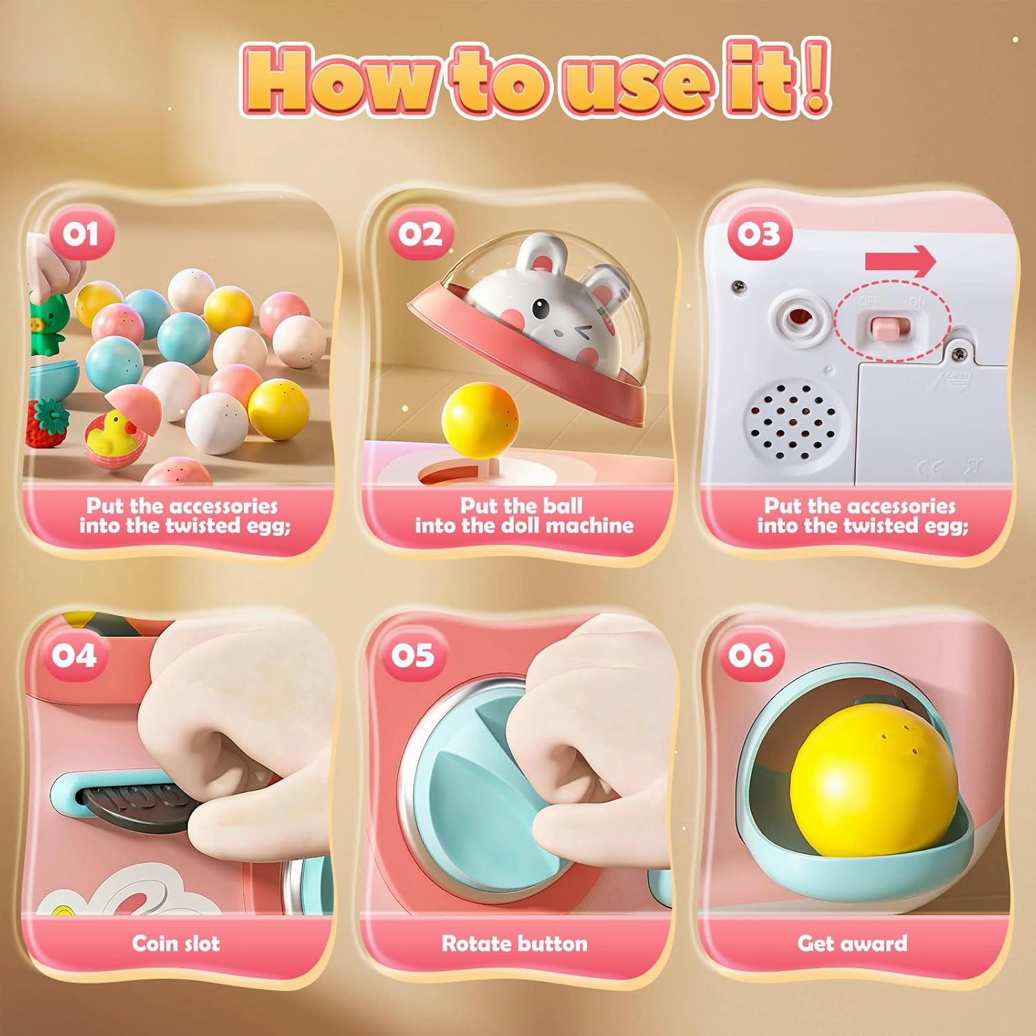 Skirfy Vending Machine Kids Toys Mini Claw Machine 12 Erasers Operated Gumball Prize Machine Maker Arcade Game Claw Machine Game Sensory Toys Dolls Gifts（Pink）