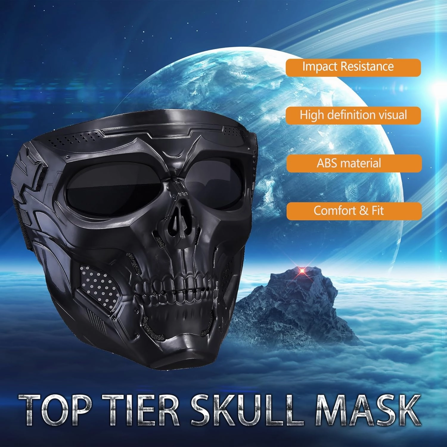 Skull Airsoft Mask Spooky Skull Full Face Mask with Goggles Impact Resistant Army Fans Supplies Tactical Mask for Halloween Paintball Game Movie Props Party and Racing Cos Mask CS Wargame
